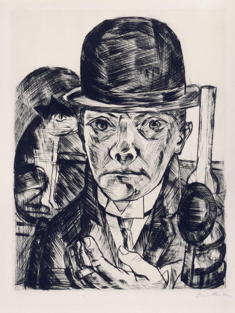 Självporträtt med stel hatt av Max Beckmann