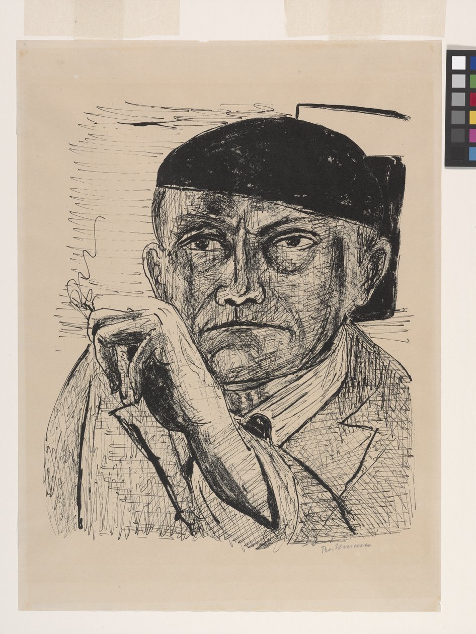 Självporträtt (Selbstbildnis) (litografi på benvitt emaljerat velinpapper) av Max Beckmann