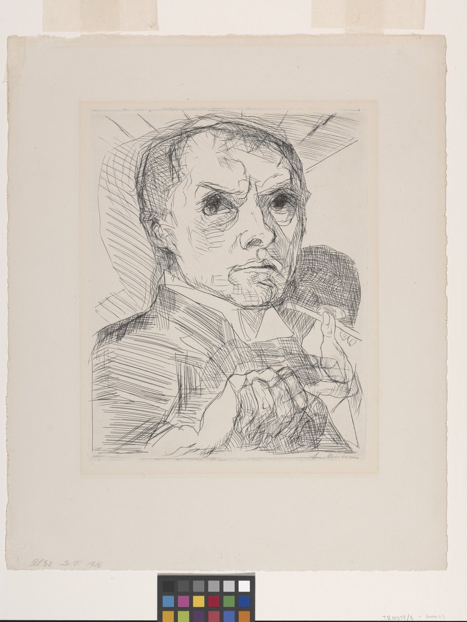 Självporträtt med penna (torrnål på benvitt papper) av Max Beckmann