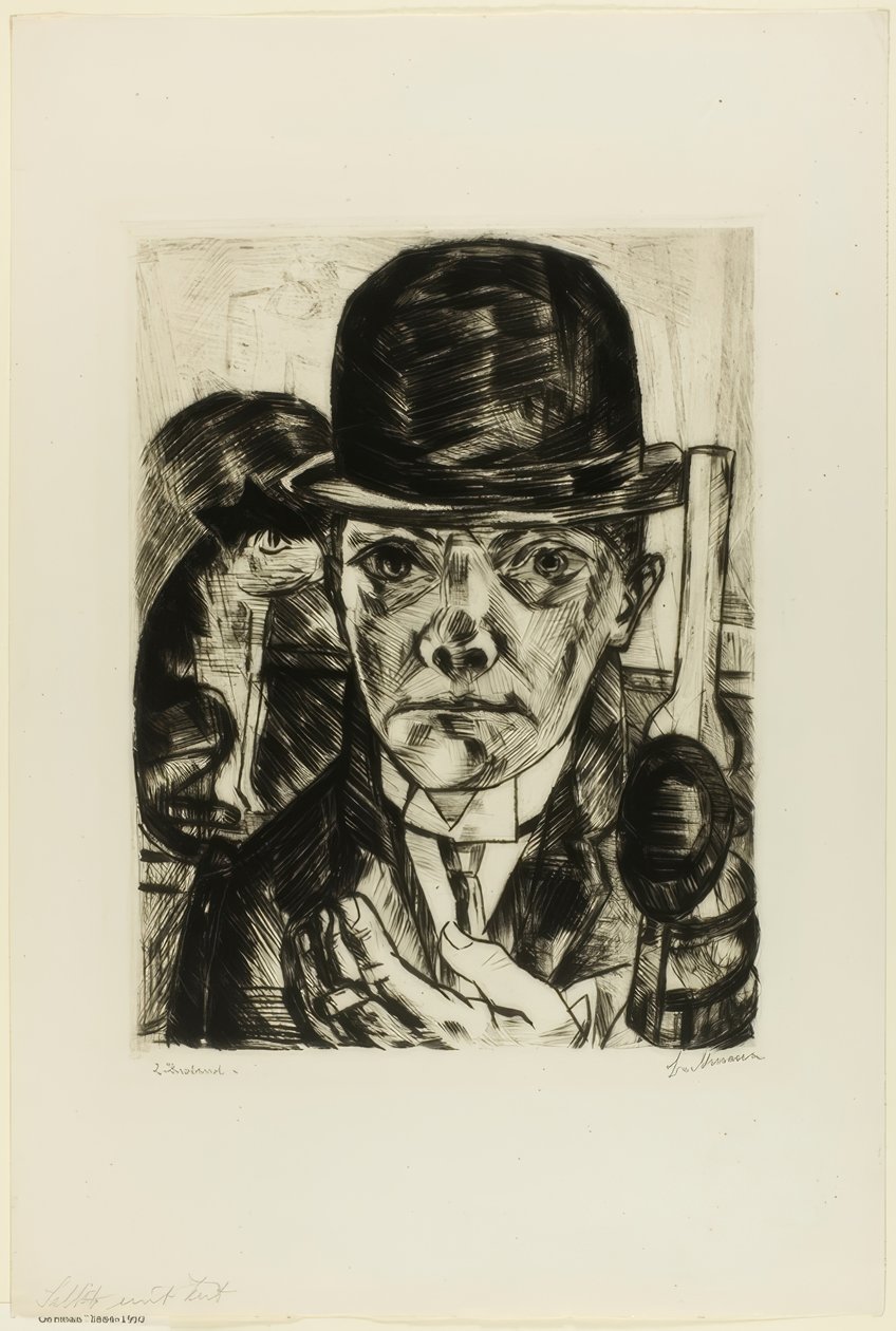 Självporträtt i bowlerhatt av Max Beckmann