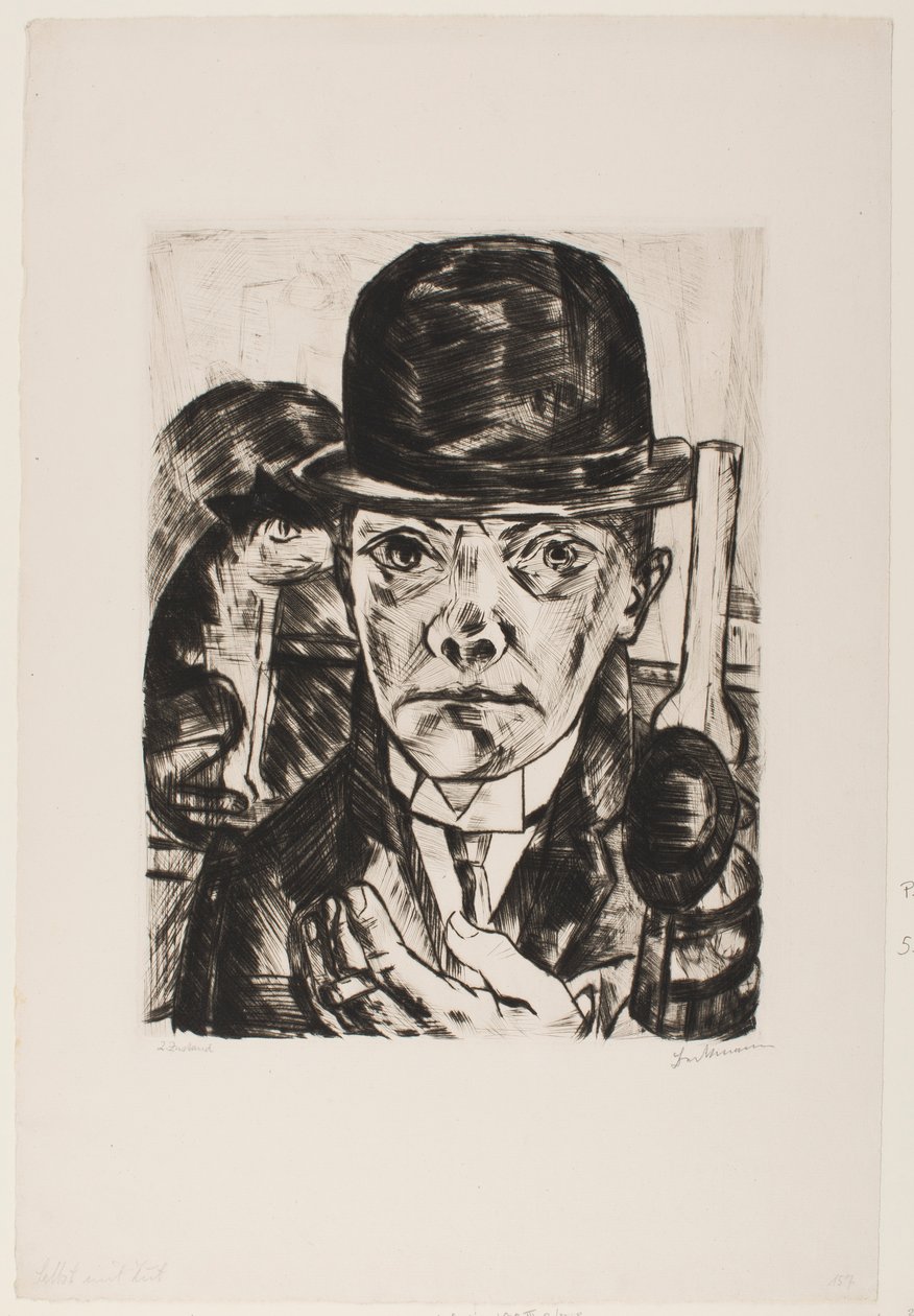 Självporträtt i bowlerhatt av Max Beckmann