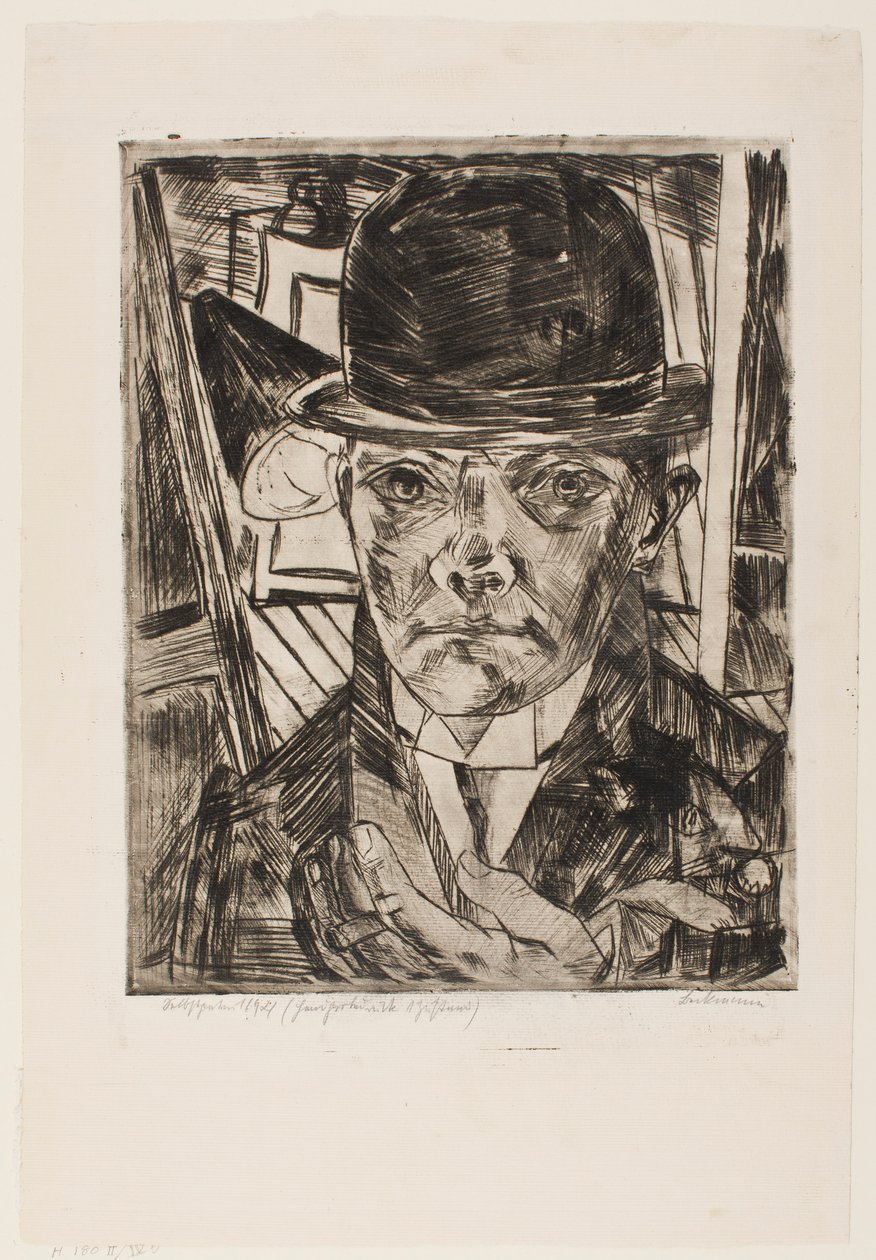 Självporträtt med bowlerhatt av Max Beckmann