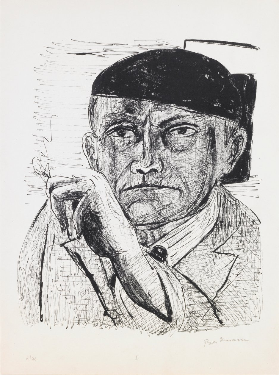 Självporträtt, skylt 1 från portföljen "Dag och dröm" av Max Beckmann