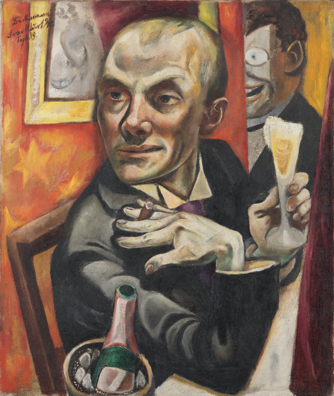 Självporträtt med champagneglas av Max Beckmann
