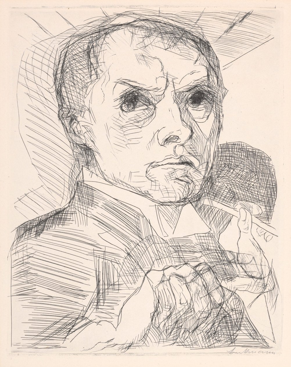 Självporträtt med griffel av Max Beckmann