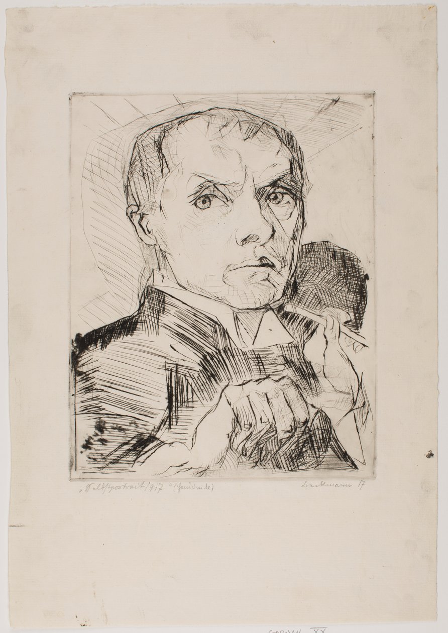 Självporträtt med ritstift, blad 19 ur "Ansikten" av Max Beckmann