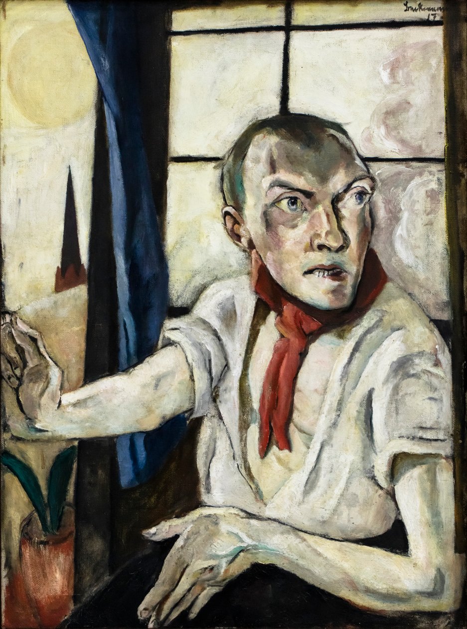 Self-portrait med röd scarf av Max Beckmann