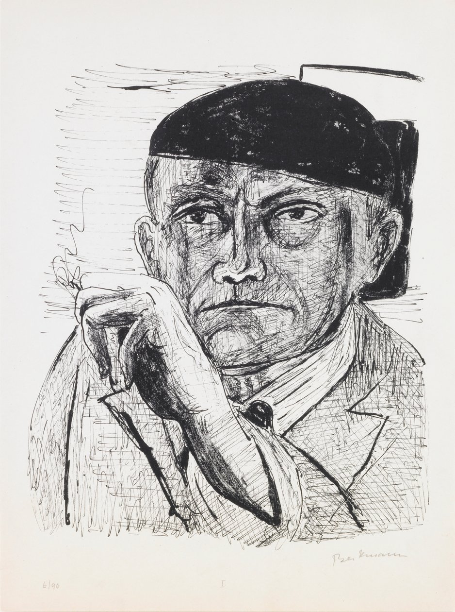 Självporträtt, skylt 1 från portföljen "Dag och dröm" av Max Beckmann