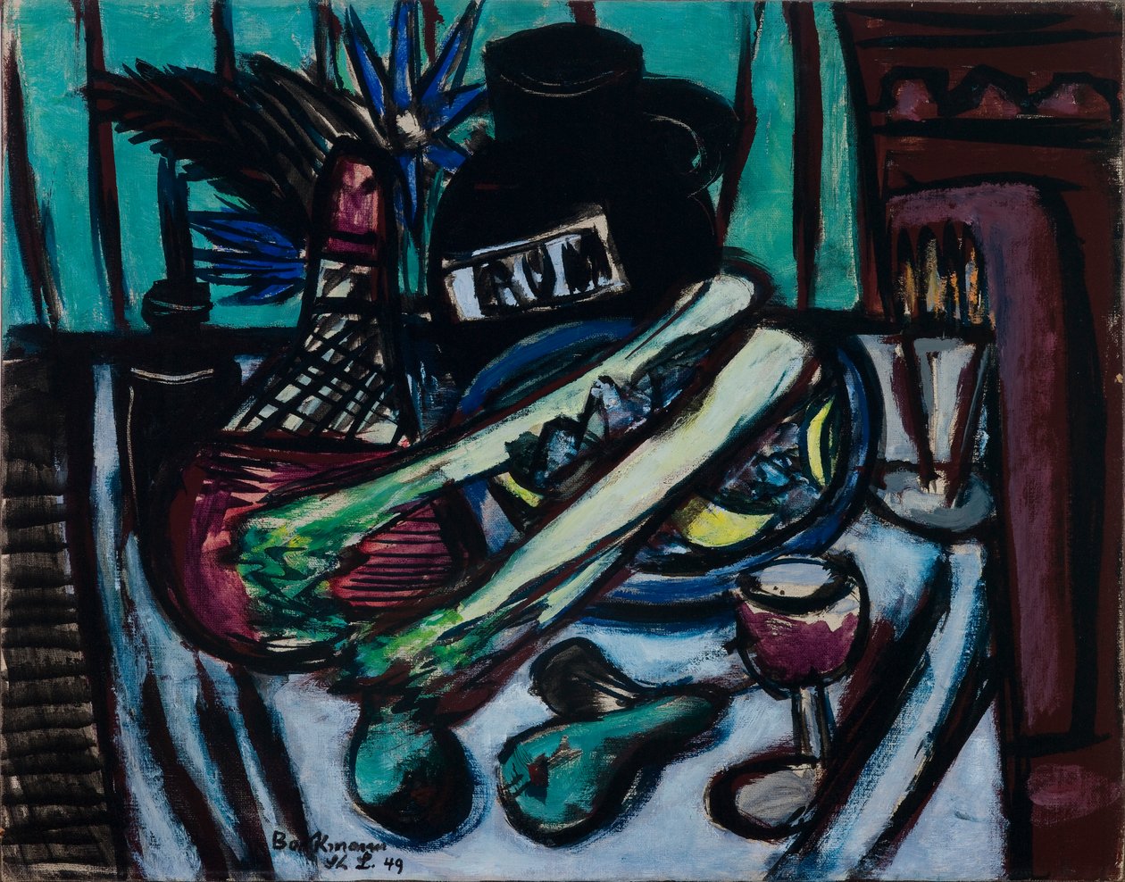 Stilleben med Chianti-flaska och selleri av Max Beckmann