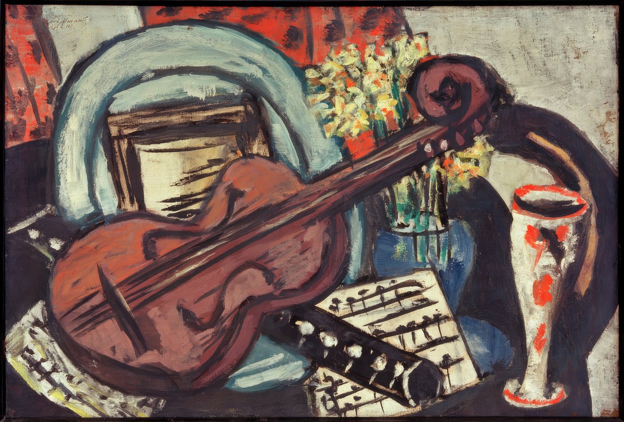 Stilleben med fiol och flöjt av Max Beckmann