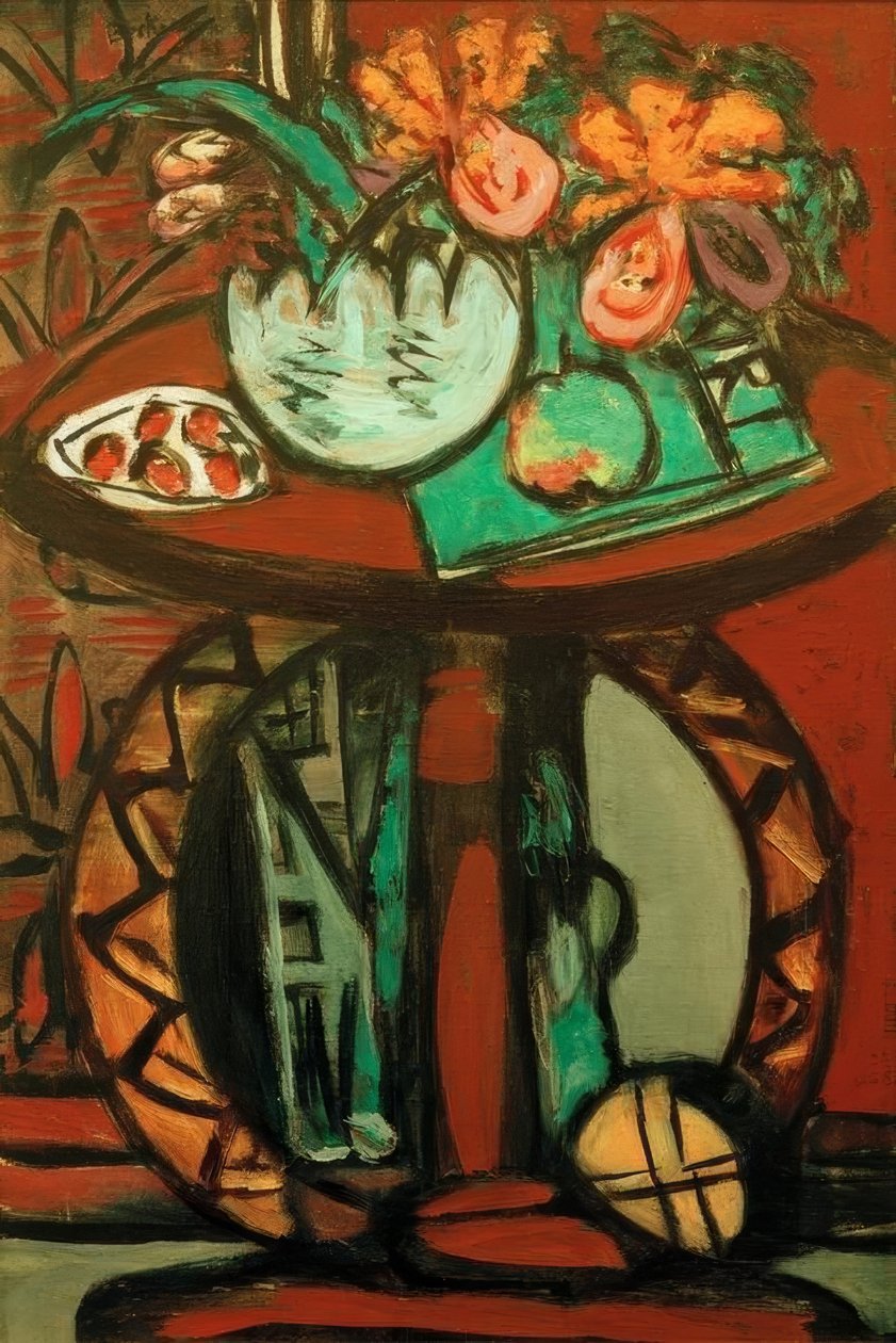 Stilleben med orange-rosa orkidéer av Max Beckmann