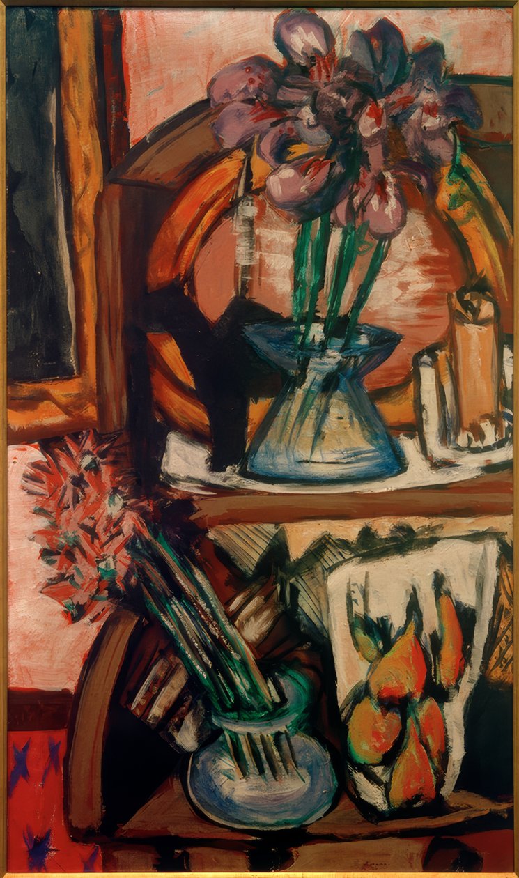 Stilleben med två vaser med blommor av Max Beckmann