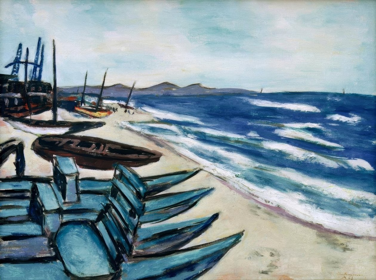 Strand med båtar på Rivieran av Max Beckmann