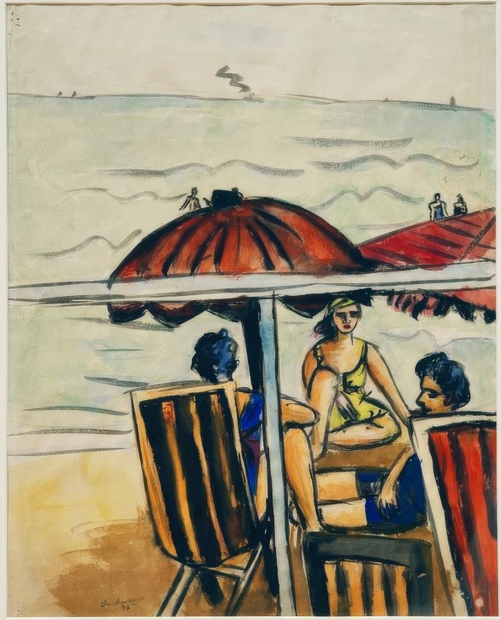 Strandscen med paraplyer av Max Beckmann