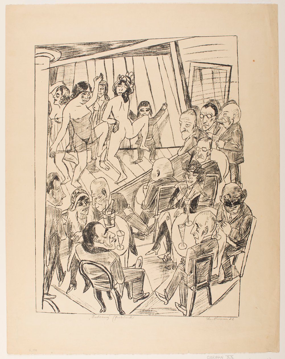 Striptease, tallrik 4 från serien "Trip to Berlin 1922" av Max Beckmann
