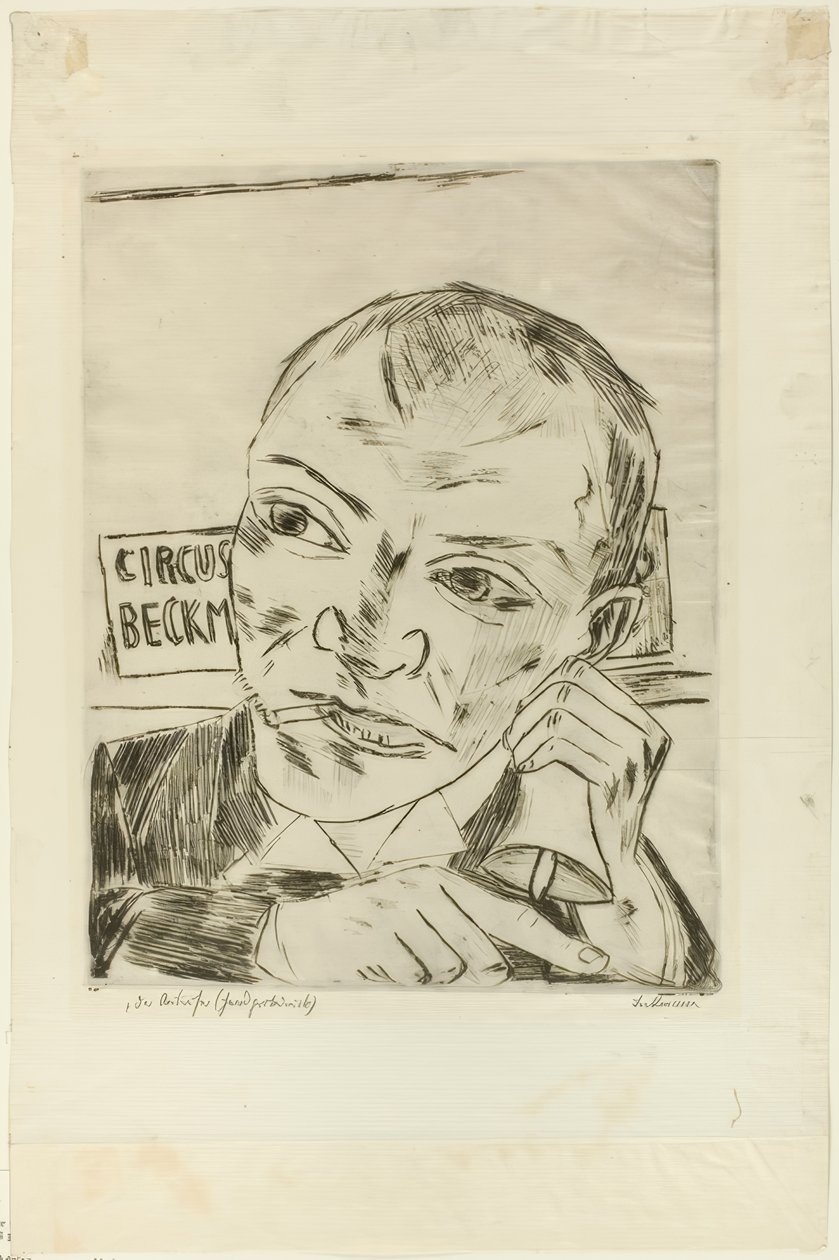Barker (självporträtt), platta ett från Der Jahrmarkt av Max Beckmann