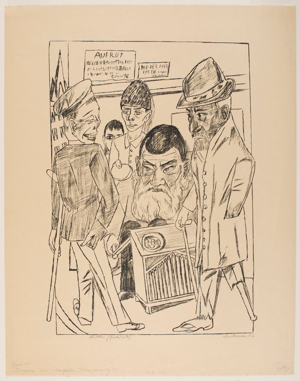 Tiggarna, tallrik 7 från serien "Resan till Berlin 1922" av Max Beckmann
