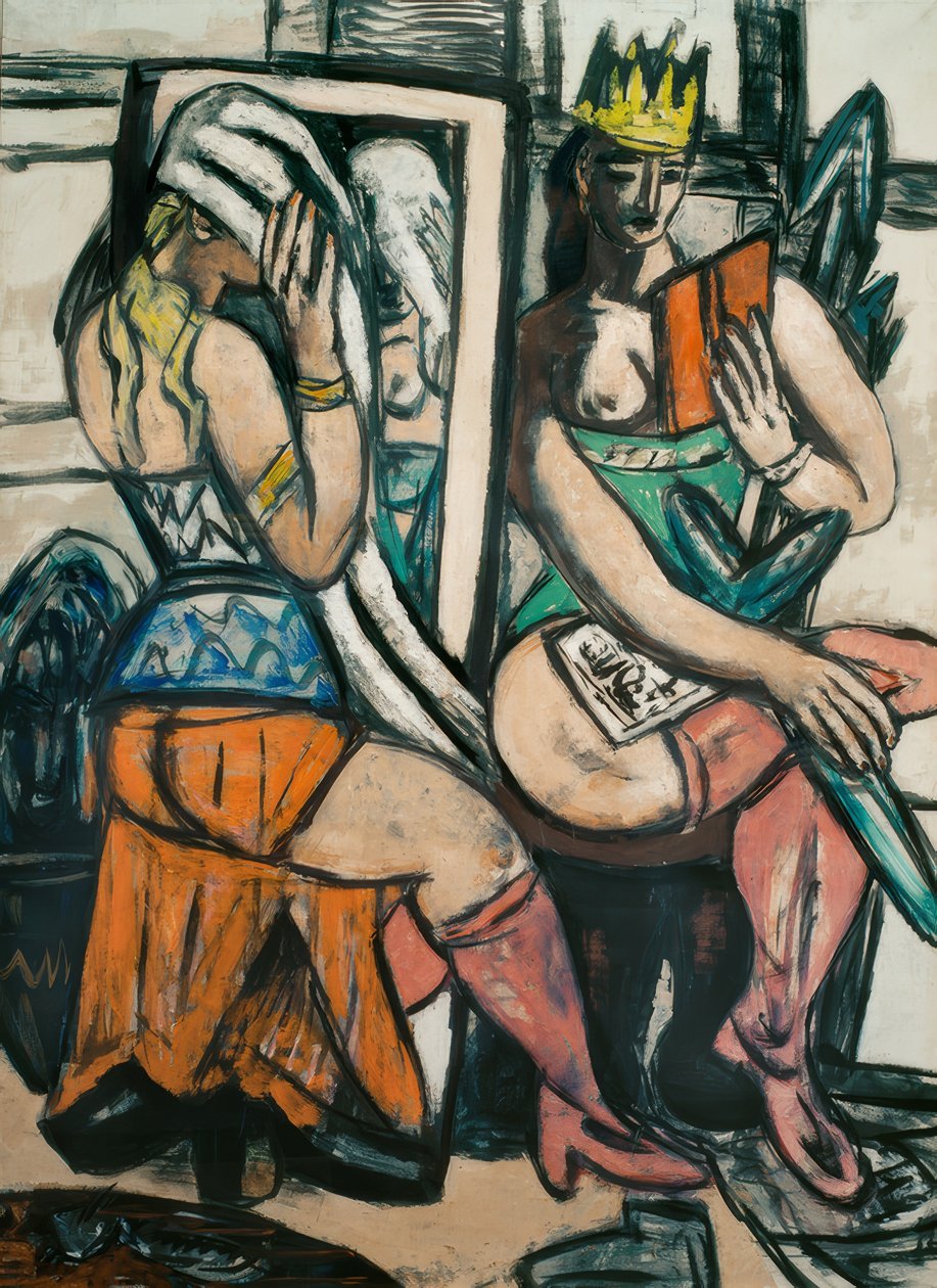 Två skådespelerskor i garderoben av Max Beckmann