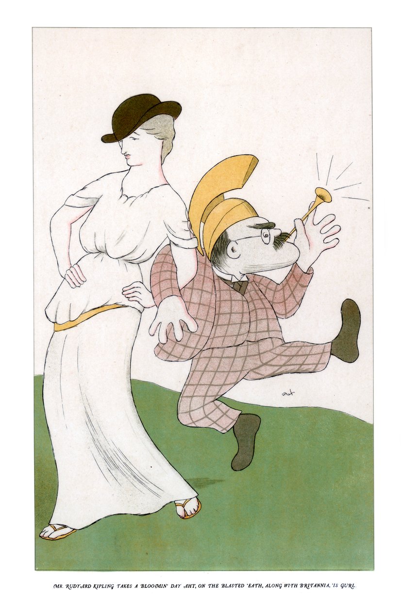 Mr Rudyard Kipling tar en blommande dag aht, på den sprängda ätten... 1904. av Henry Maximilian Beerbohm