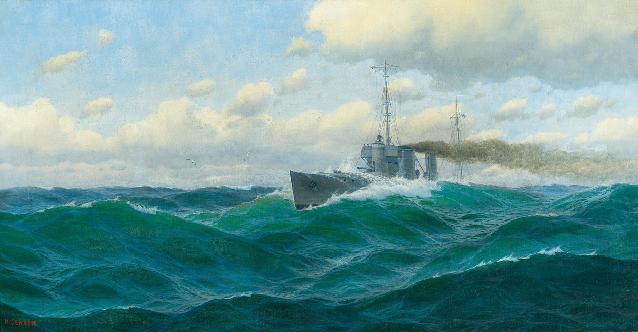 Tyska: Kanonenboot auf hoher See Pansarbåt på öppet hav av Max Jensen