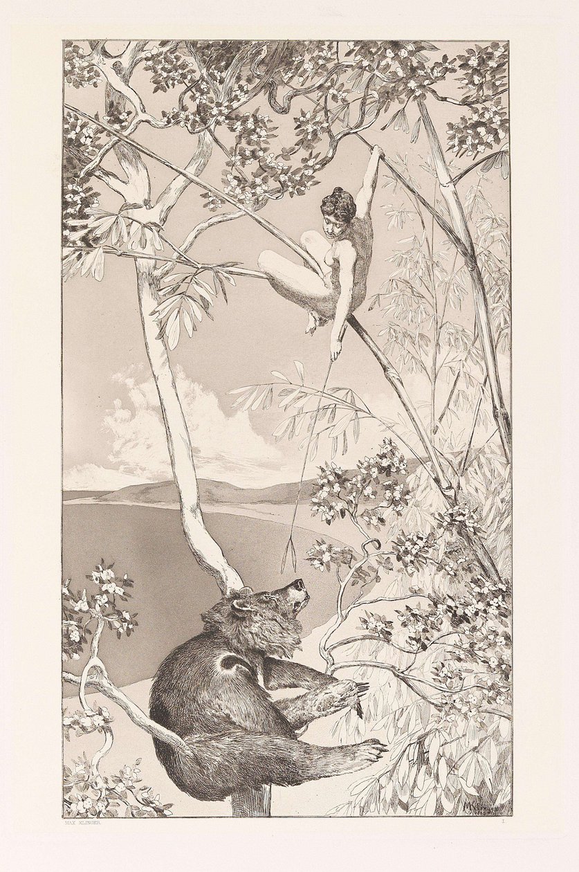 Bear and Elf Bär und Elfe tallrik I från Intermezzos, Opus IV Intermezzi, Opus IV, ca. 1880. av Max Klinger