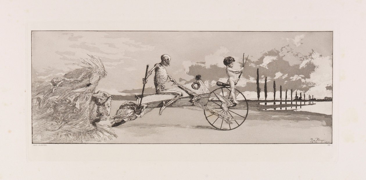 Cupid, Death and the Beyond Amor, Tod und Jenseits tallrik XII från Intermezzos..., 1881. av Max Klinger