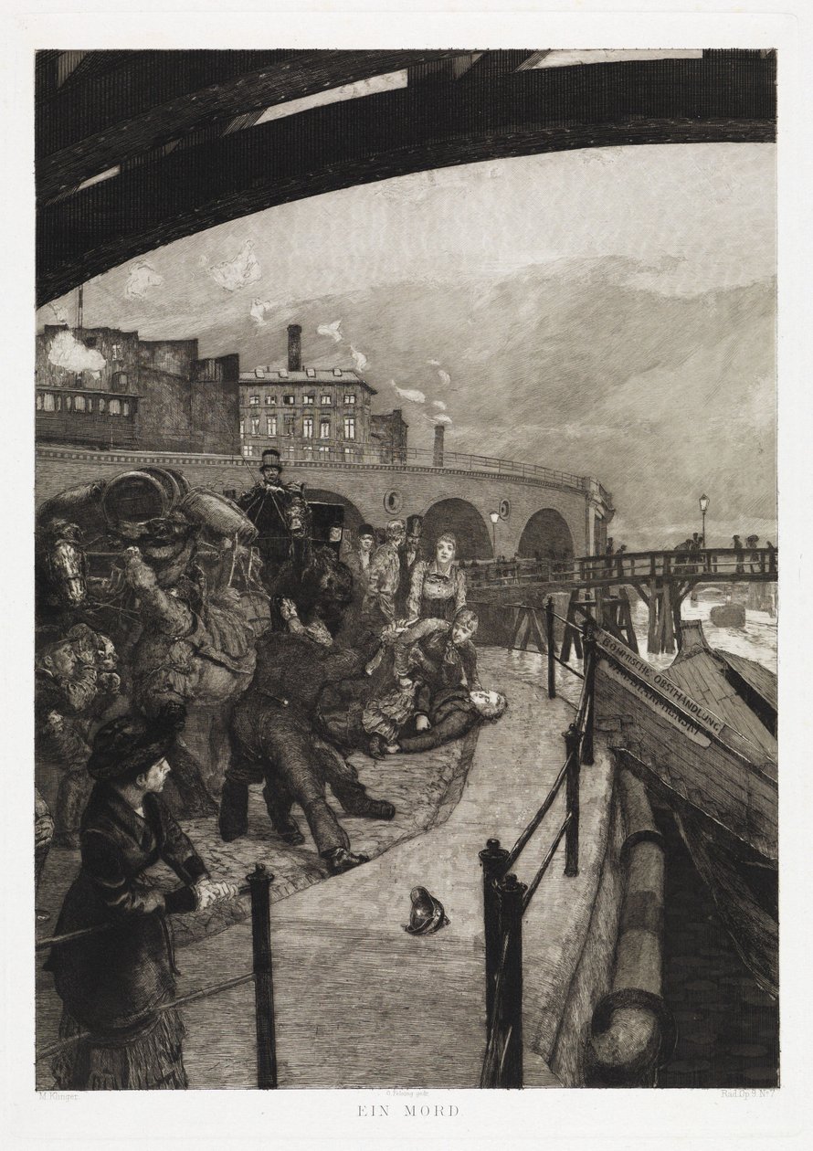 Ett mord (Dramer, Opus IX, blad 7) av Max Klinger