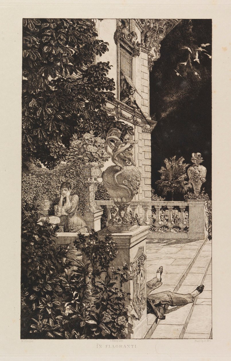 I Flagranti, från Dramas, Opus IX Dramamen, Opus IX, 1883. av Max Klinger