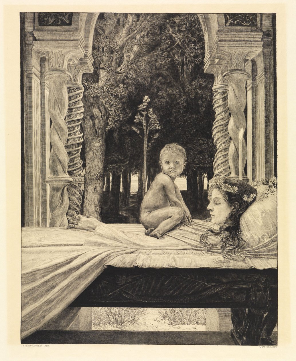 Mor och barn (Den döda modern) (Om döden, andra delen, opus XI, blad 9) av Max Klinger