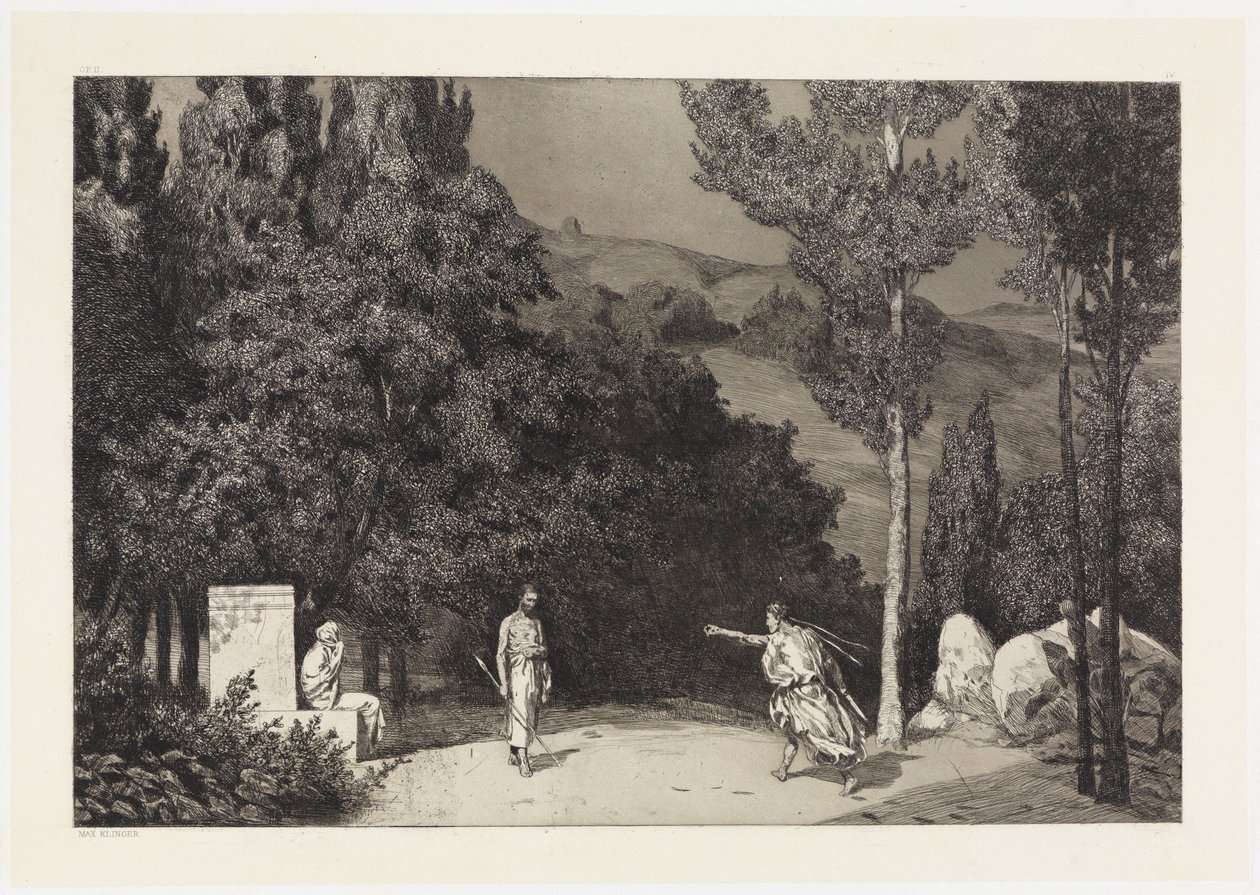 Pyramus och Thisbe III (Räddning av Ovidius offer, Opus II, blad 4) av Max Klinger