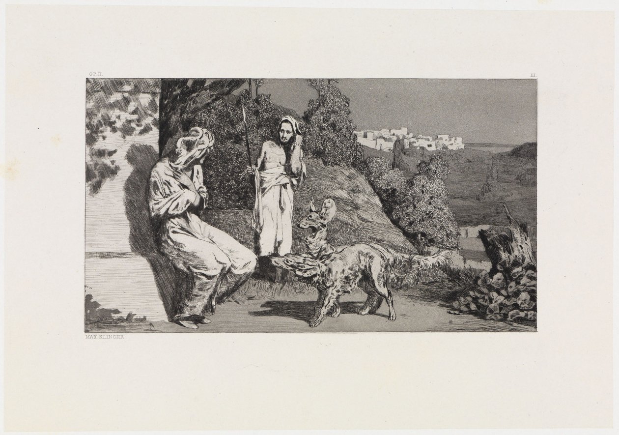 Pyramus och Thisbe II (Räddningar av ovidiska offer, Opus II, blad 3) av Max Klinger