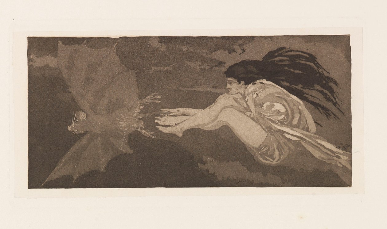Häxa och fladdermus, 1880. av Max Klinger