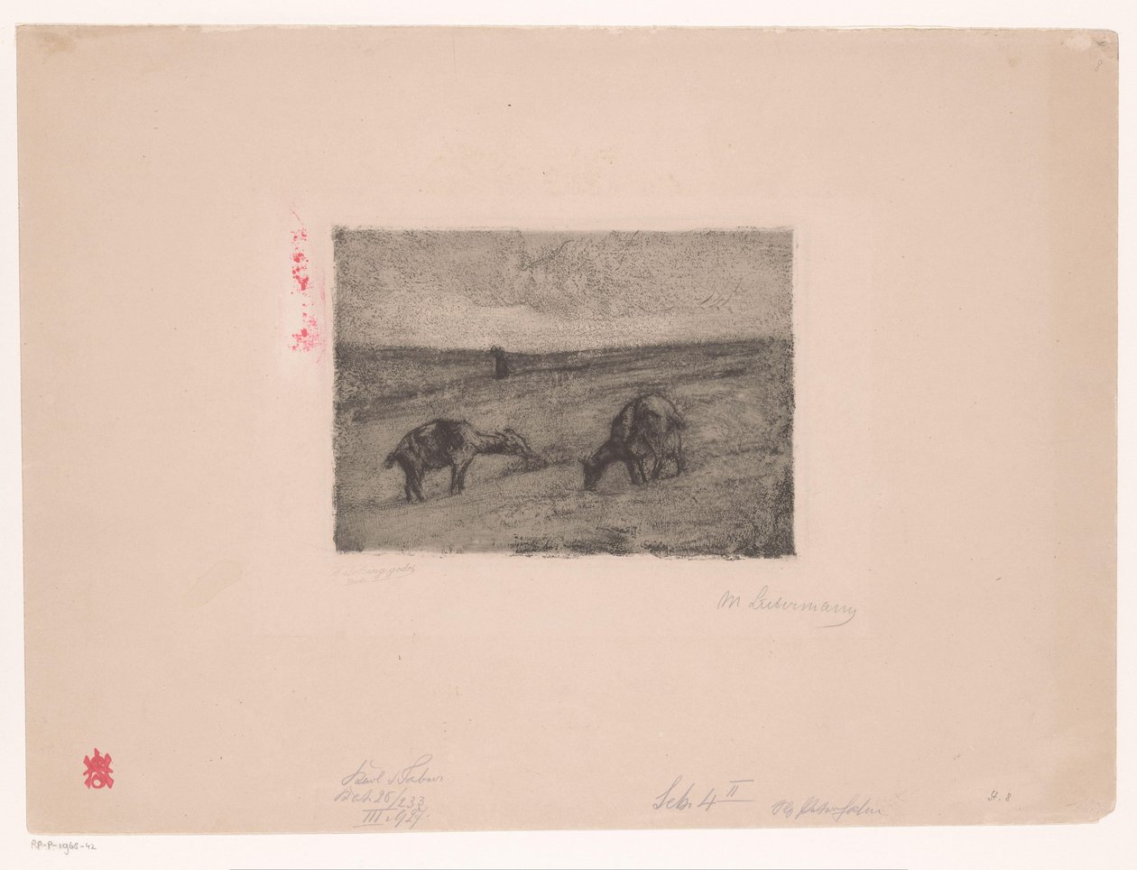 Landskap med betande getter av Max Liebermann (signed by artist)