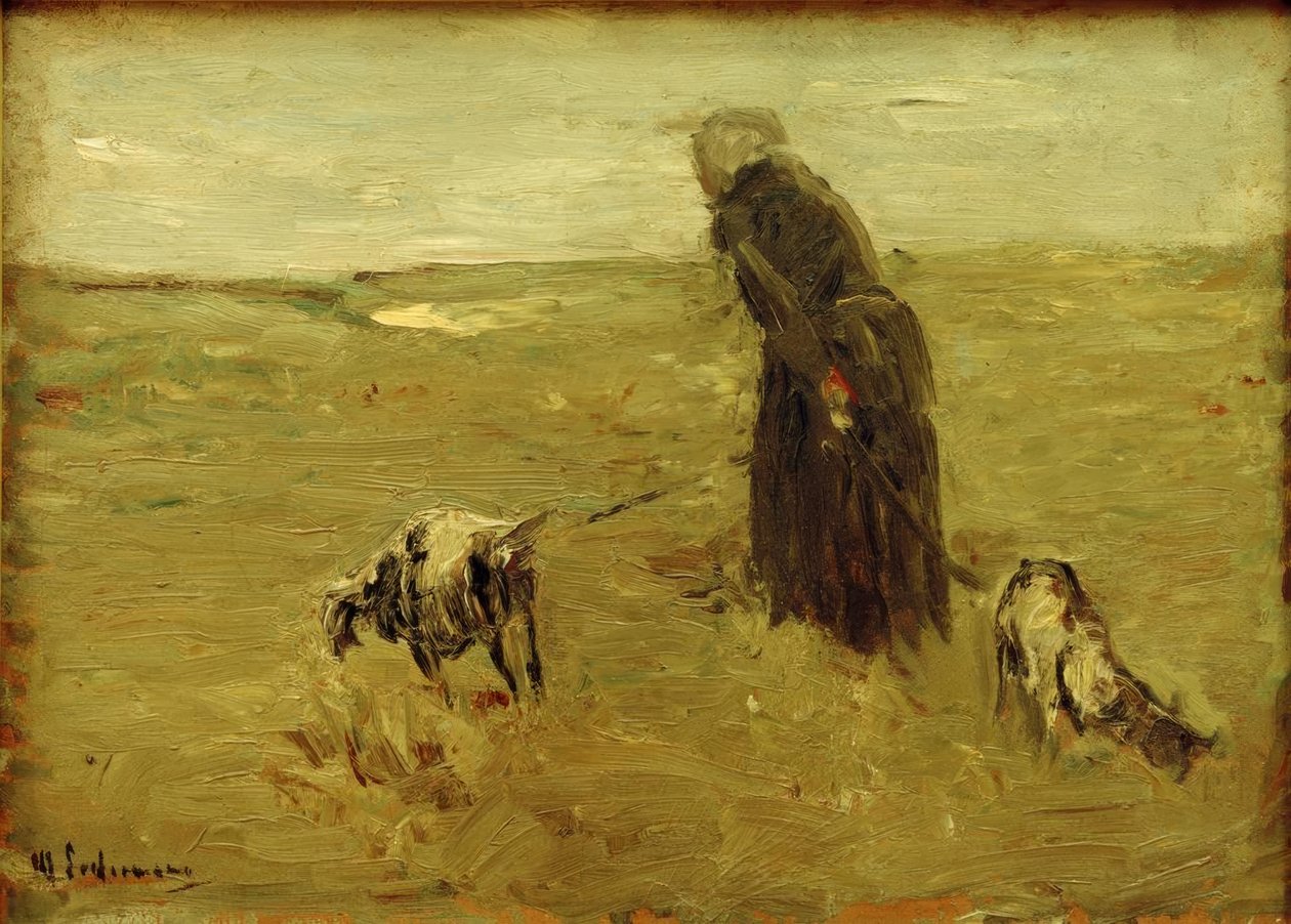 Gammal kvinna med getter av Max Liebermann