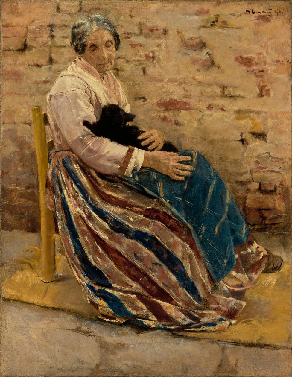 En gammal kvinna med katt, 1878 av Max Liebermann