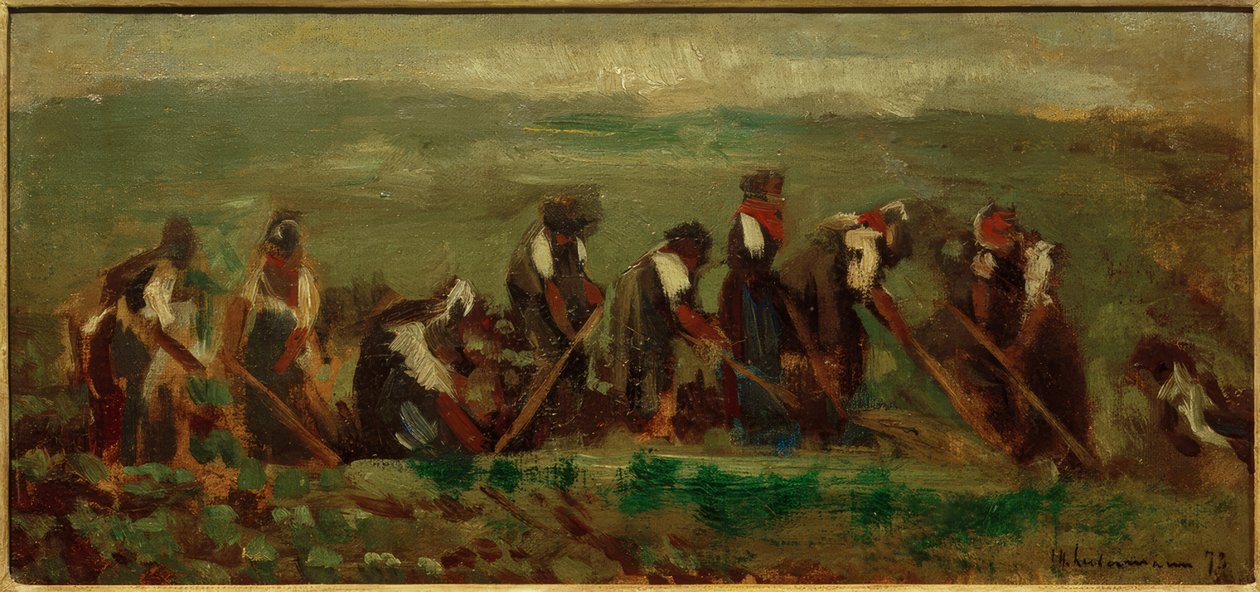 Arbetare i betfältet - sammansättningsstudie av Max Liebermann