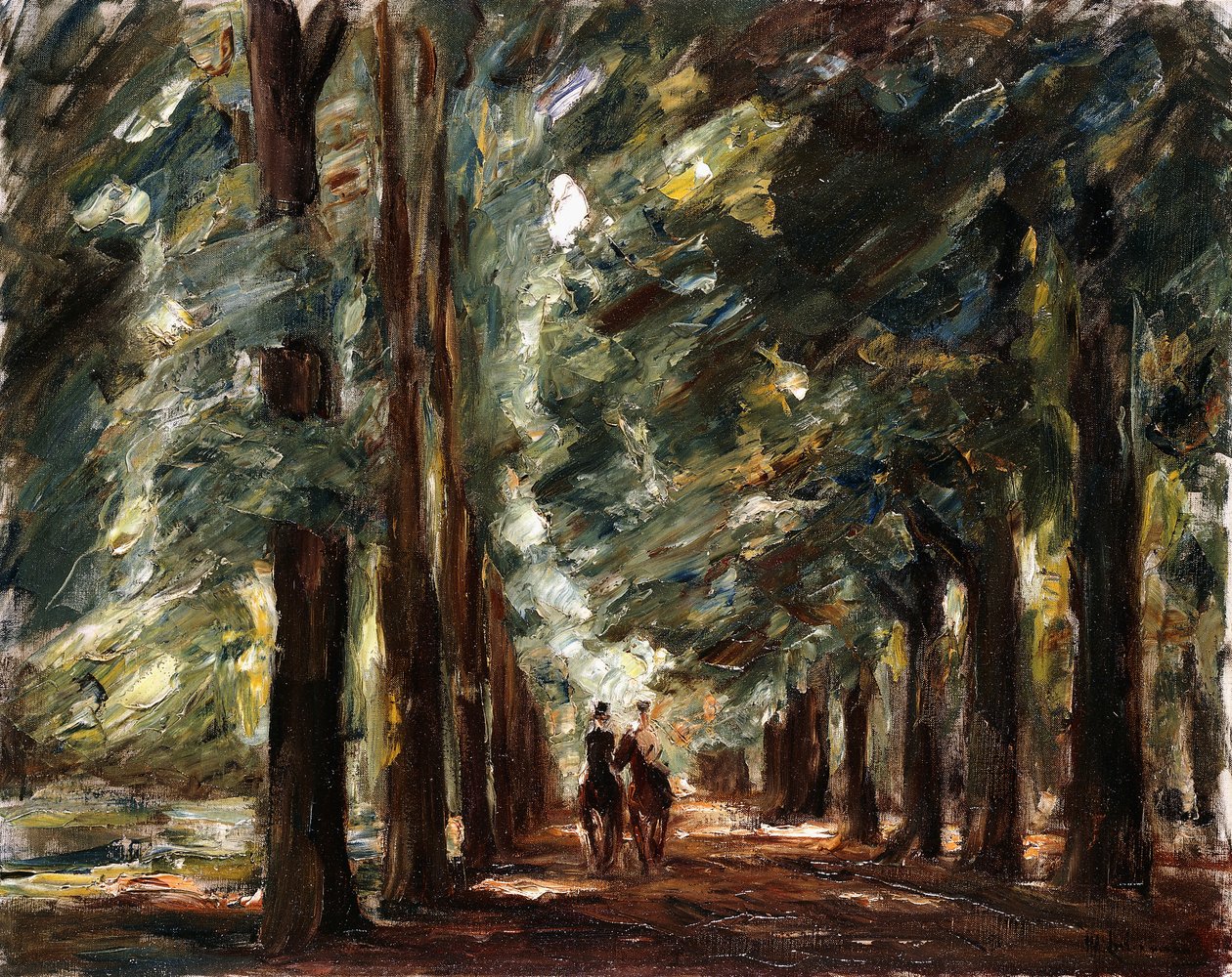 Avenue i Sakrow med två ryttare; Aveny i Sakrow med två ryttare, ca 1923 av Max Liebermann