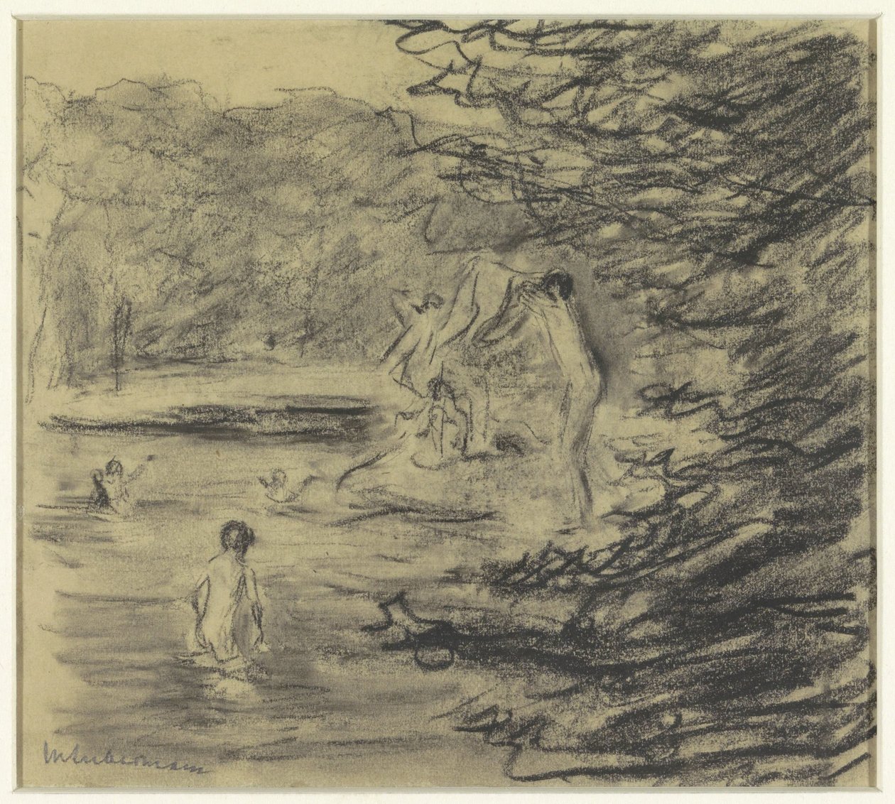 Badande pojkar i skogsdamm av Max Liebermann