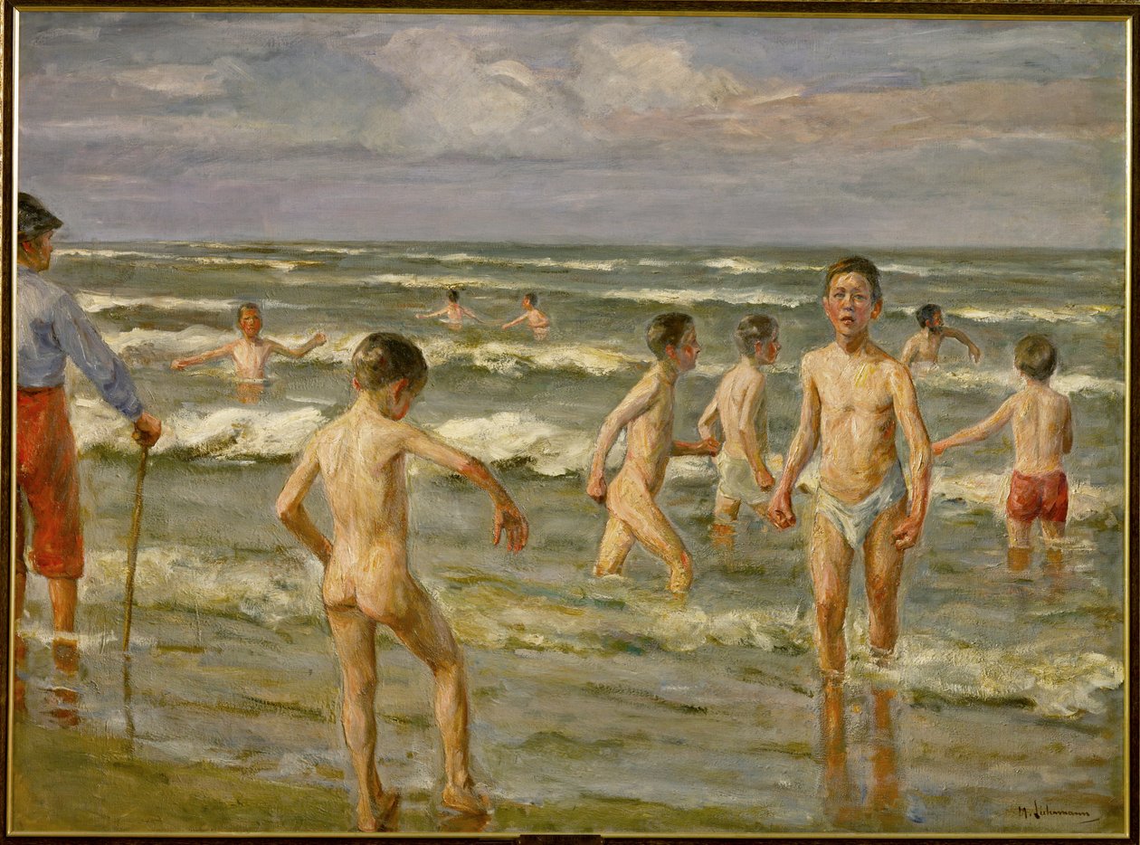 Badande pojkar (målning på duk) av Max Liebermann