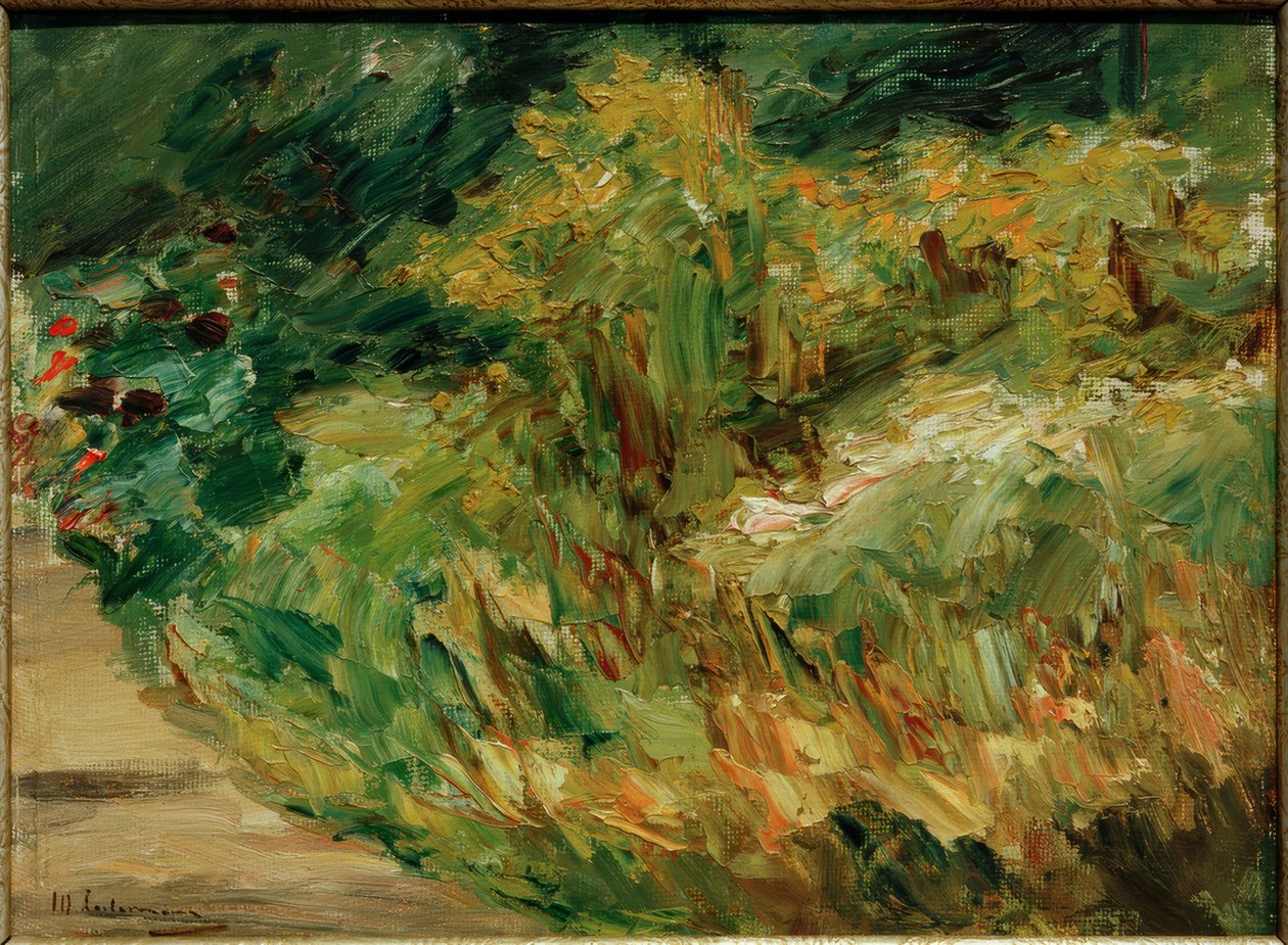 Buskar av blommor vid trädgårdsmästarstugan mot nordväst - studera av Max Liebermann