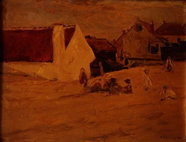 Barn som leker i en by av Max Liebermann