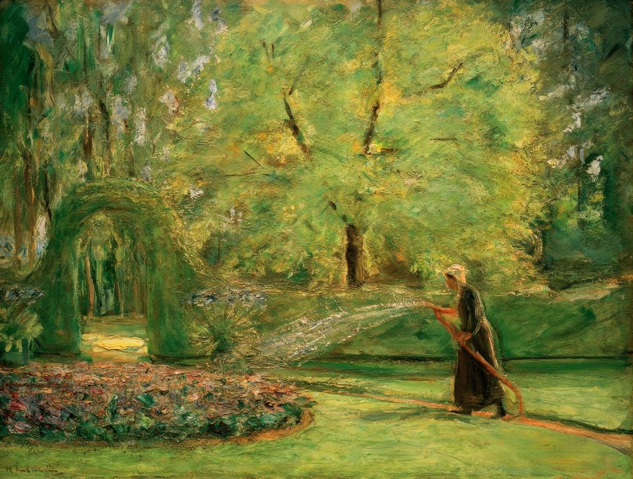 Rundeln i häckträdgården med blomsterspridare av Max Liebermann