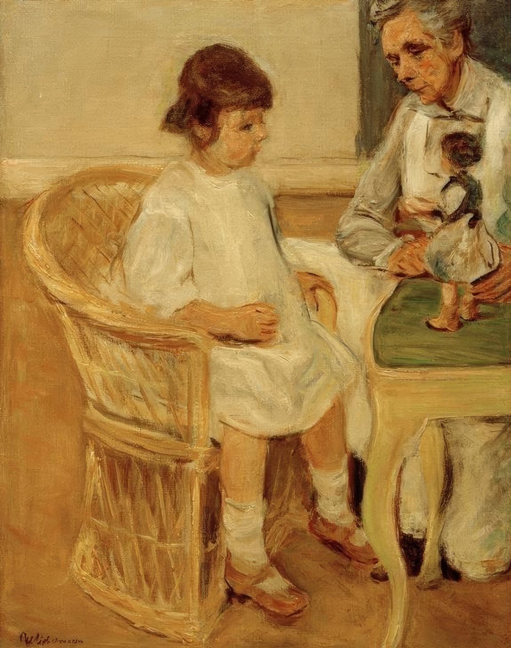 Konstnärens barnbarn i en korgstol till höger. av Max Liebermann