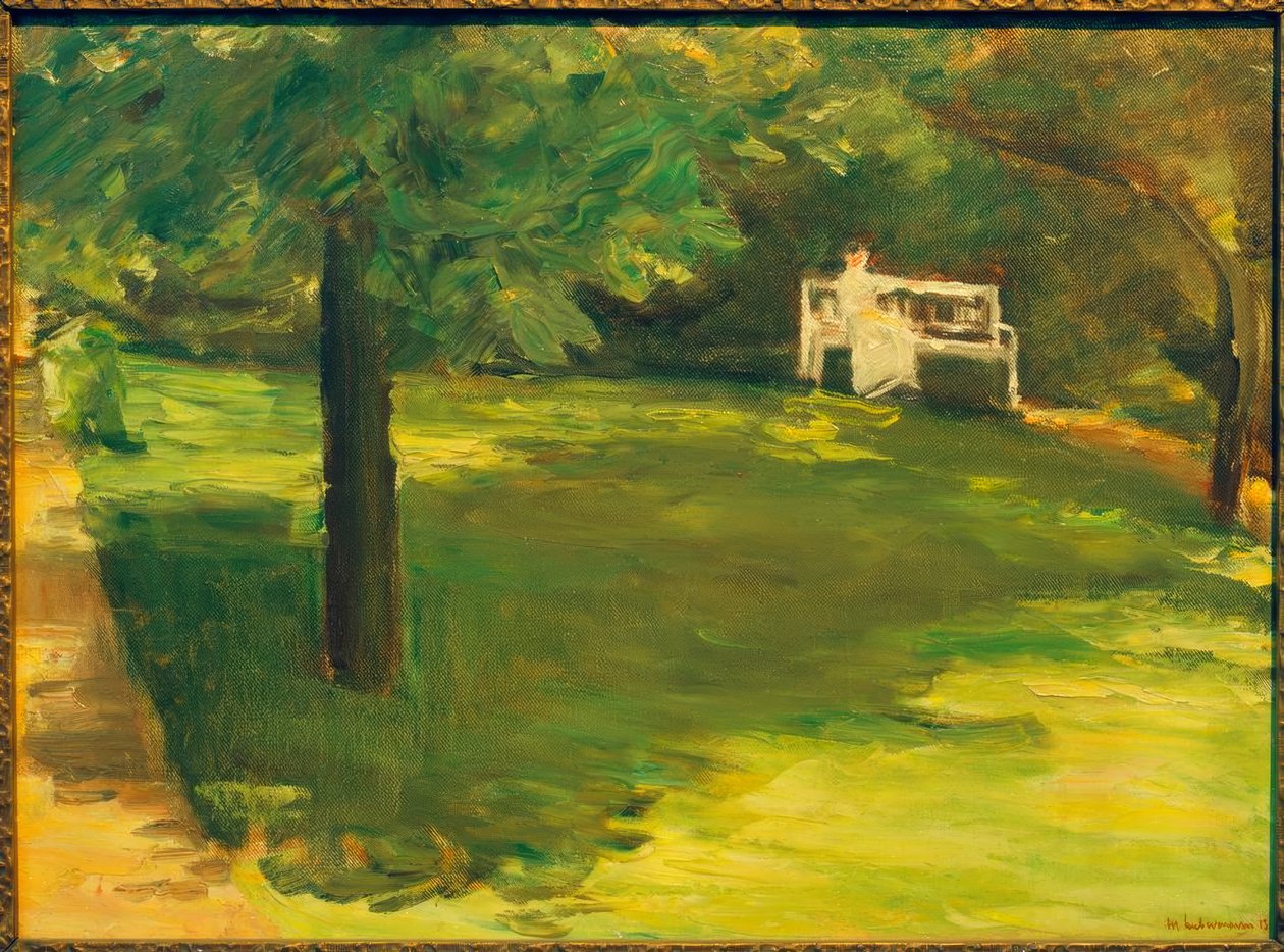 Trädgårdsbänk under kastanjeträdet i Wannsee-trädgården av Max Liebermann