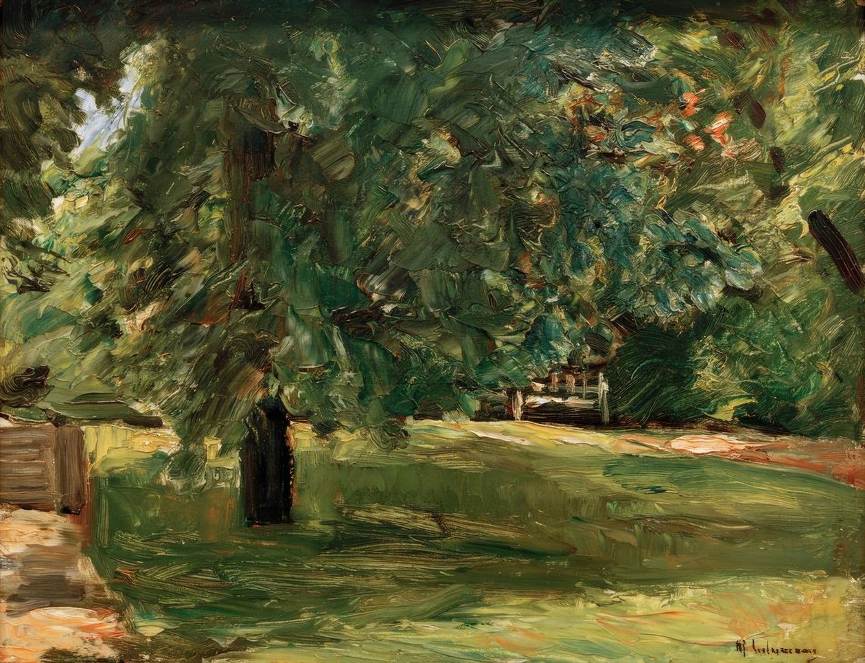 Trädgårdsbänk under kastanjeträdet i Wannsee-trädgården av Max Liebermann