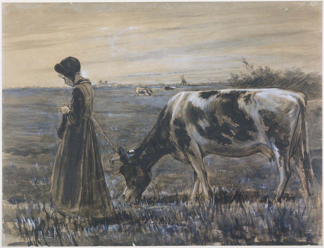 Flicka med ko av Max Liebermann