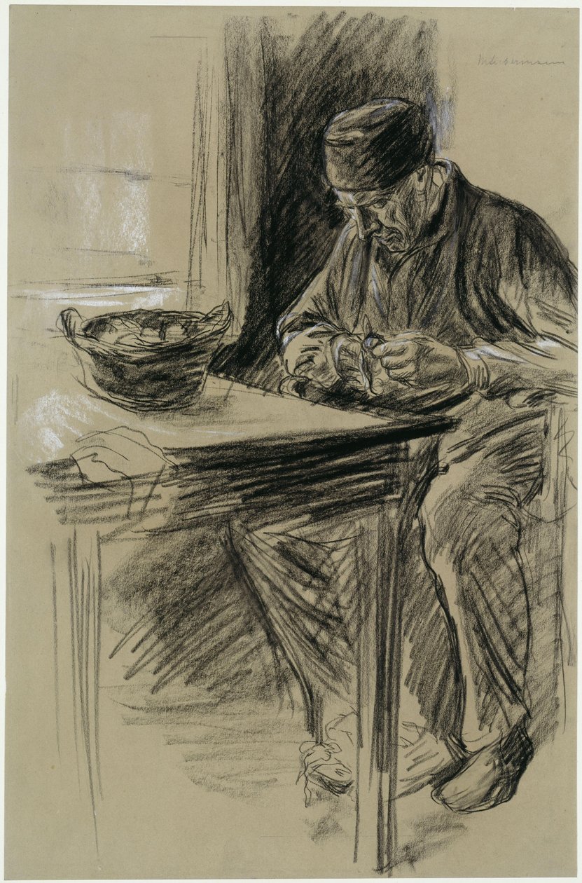 En äldre man som skalar potatis i Laren av Max Liebermann
