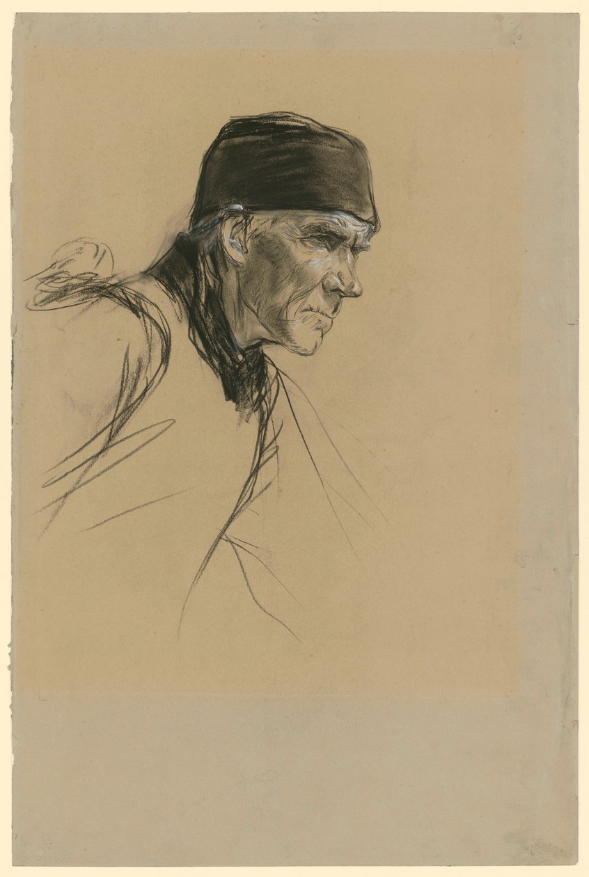 Huvud av en holländsk bonde (studie till målningen ”Den gående bonden”) av Max Liebermann