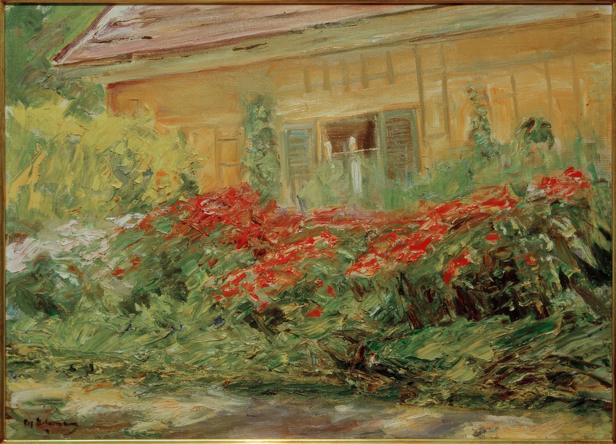 M.Liebermann, blomsterbuskar vid trädgårdsmästarstugan i norr av Max Liebermann