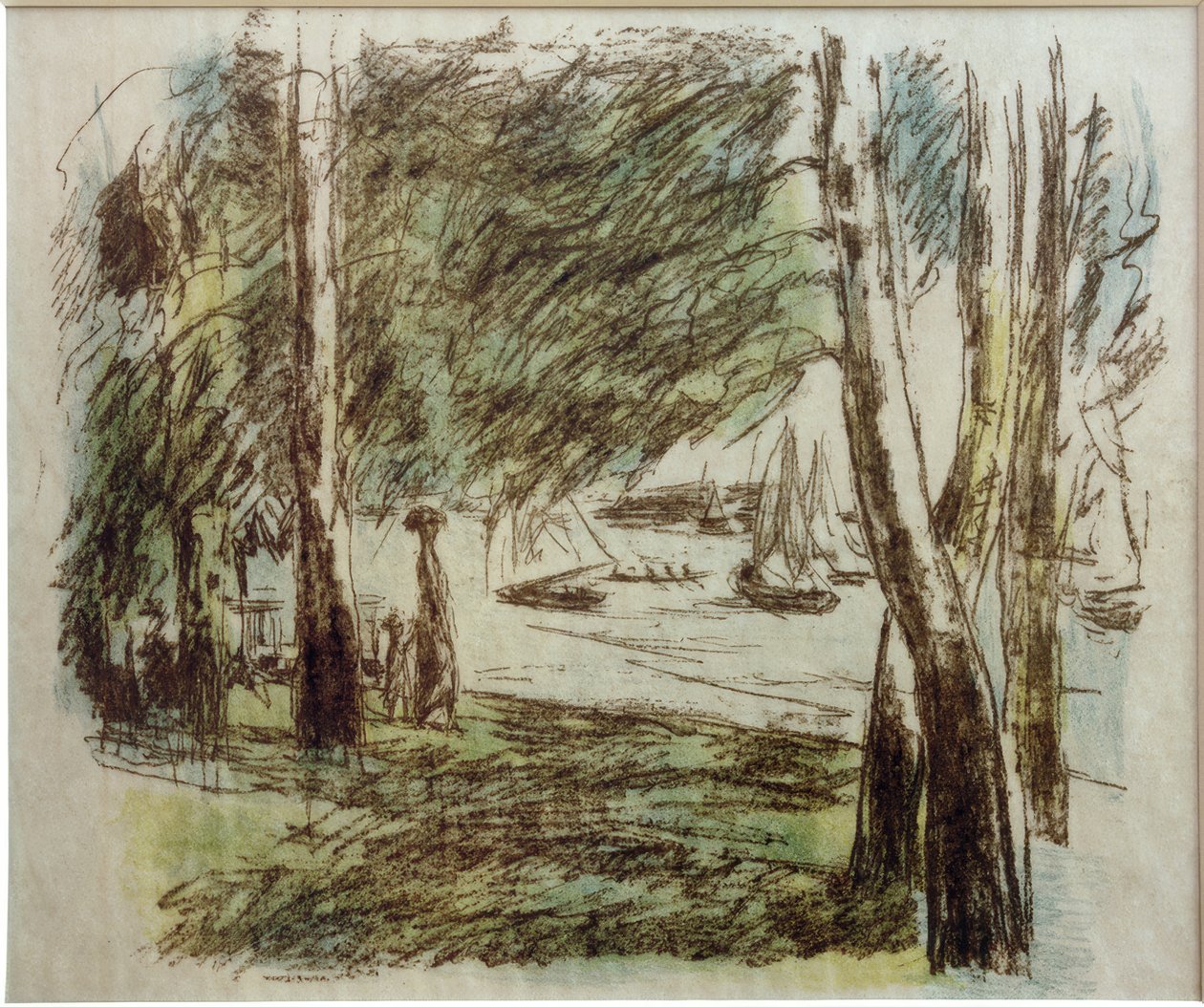 M.Liebermann, landskap vid Wannsee med segelbåtar av Max Liebermann